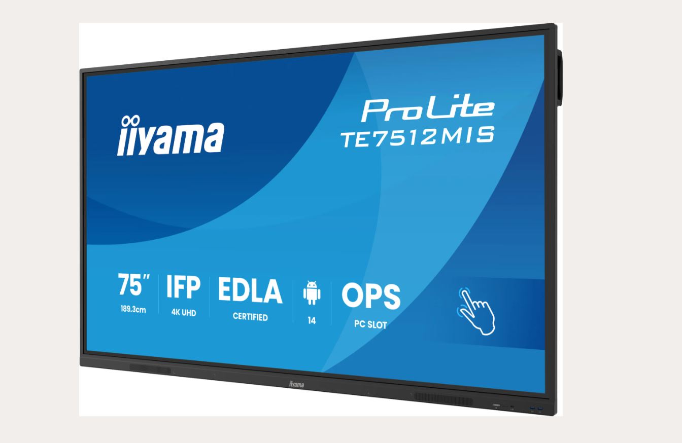 iiyama 75" iiWare13E , Android 14, EDLA/non-EDLA 8/128GB, 40-Points PureTouch IR with Zero Gap - Air bonding, 3840x2160, UHD VA panel, Fan-less, Speakers 2x 20W front, VGA, HDMI 2x HDMI-out, 2x USB-C max 65W PD), Audio mini-jack and Optical Out (S/PDIF) [Energieklasse G] (TE7512MIS-B4AG)