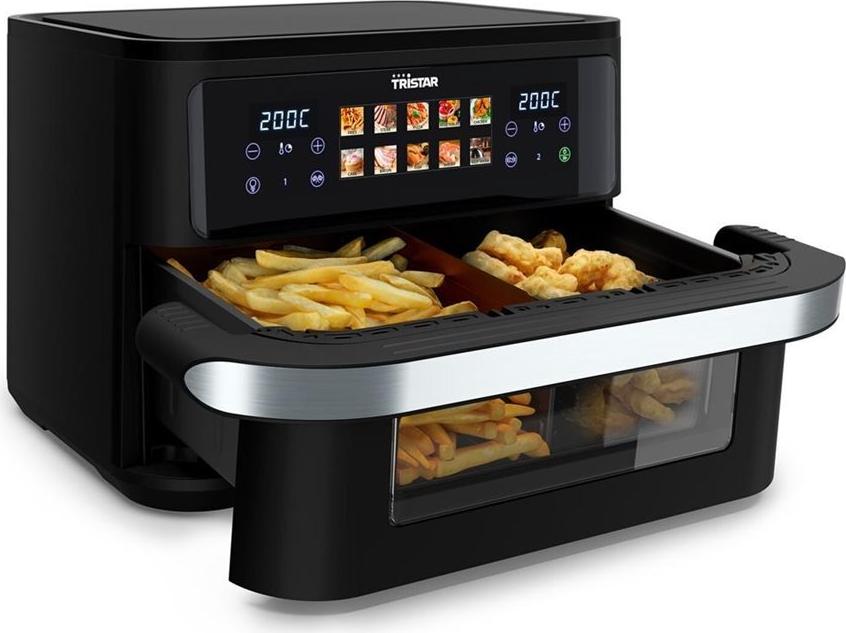 Tristar FR-9078 Doppelte Heißluft-Fritteuse 10 l 2800 W Schwarz, Edelstahl
