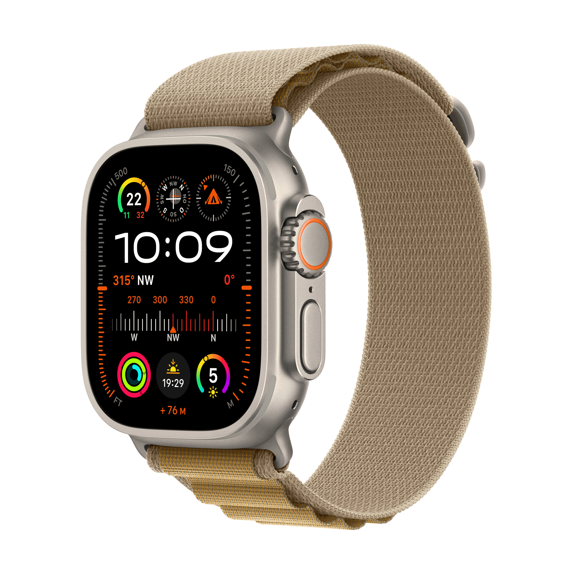 Apple Watch Ultra 2 GPS + Cellular 49mm Natural Titanium Case mit Tan Alpine Band - Large (MX4H3FD/A)