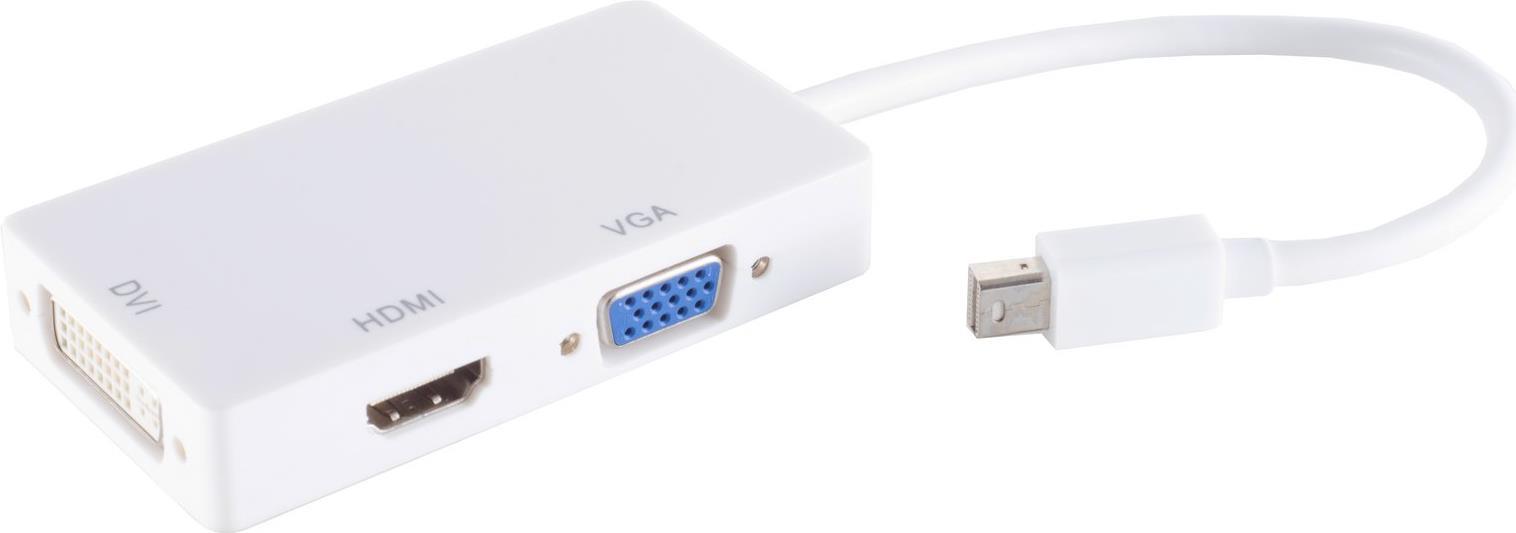S/CONN maximum connectivity Adapter-Mini DisplayPort Stecker auf HDMI/DVI/VGA Buchse, weiß (10-01015)