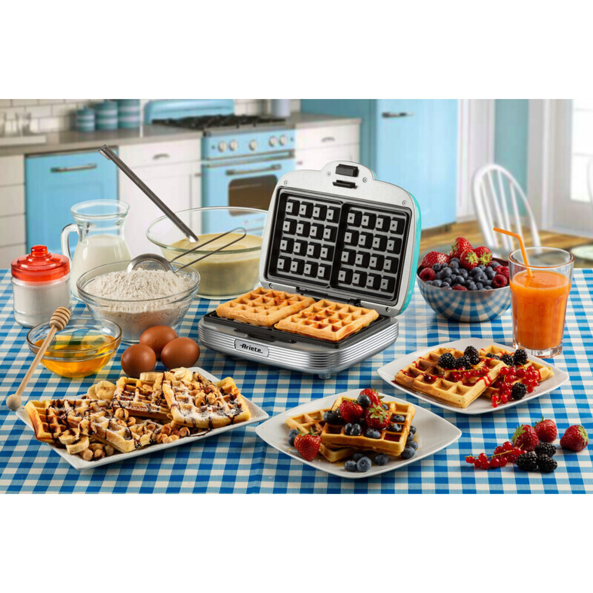 Ariete Party Time 1973 Waffeleisen 2 Waffeln 700 W Hellblau