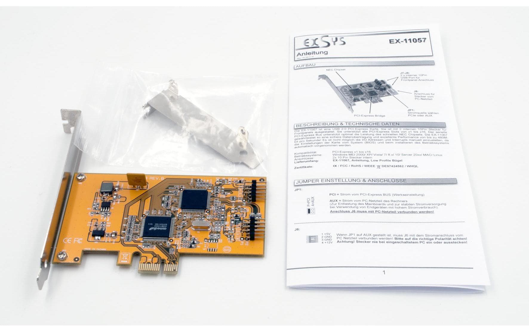 Exsys EX-11057 PCIe-Schnittstellenkarte 3x USB 2.0