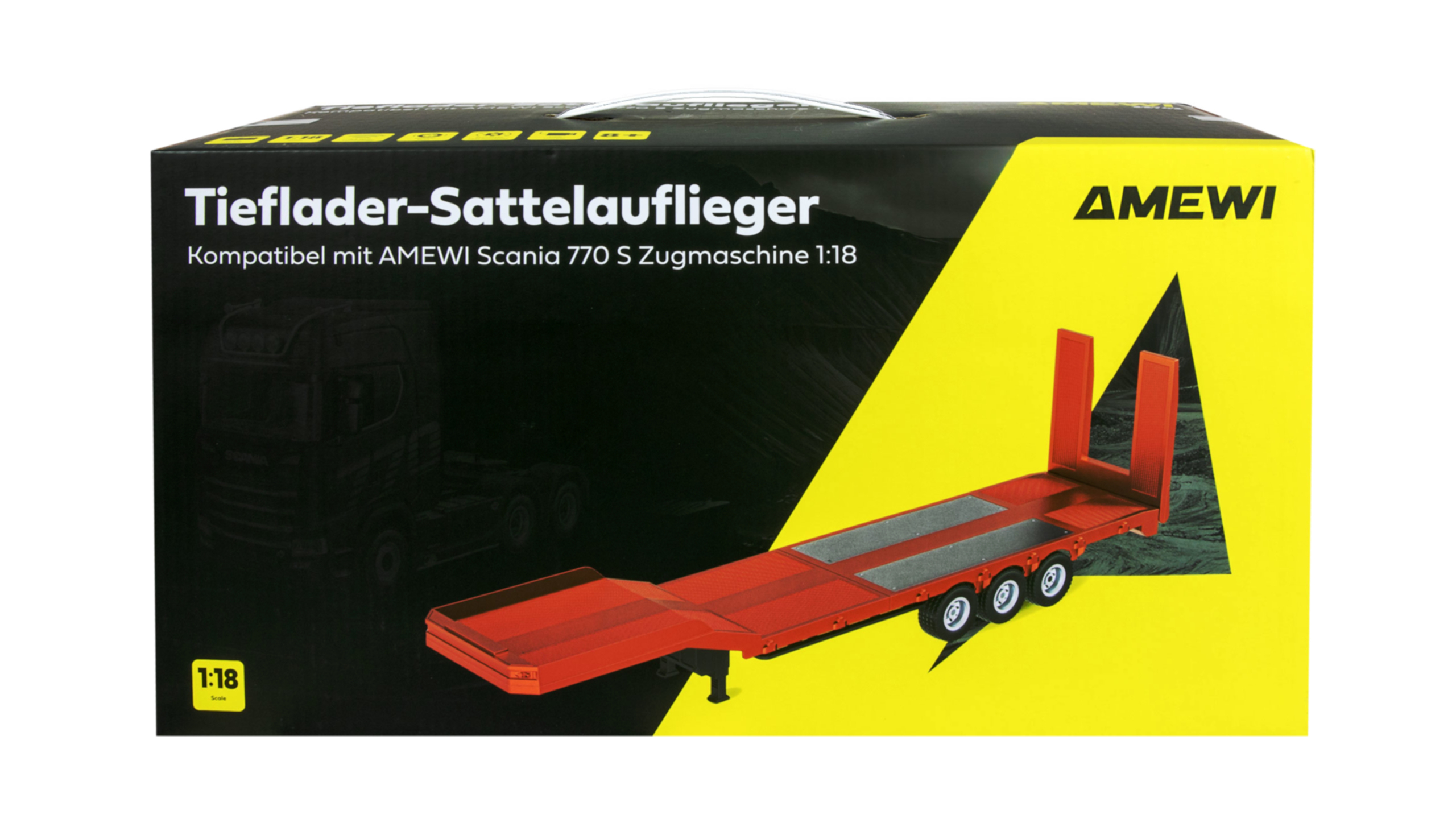 Amewi Tieflader-Sattelauflieger Dreiachse Scania 1:18 Rot