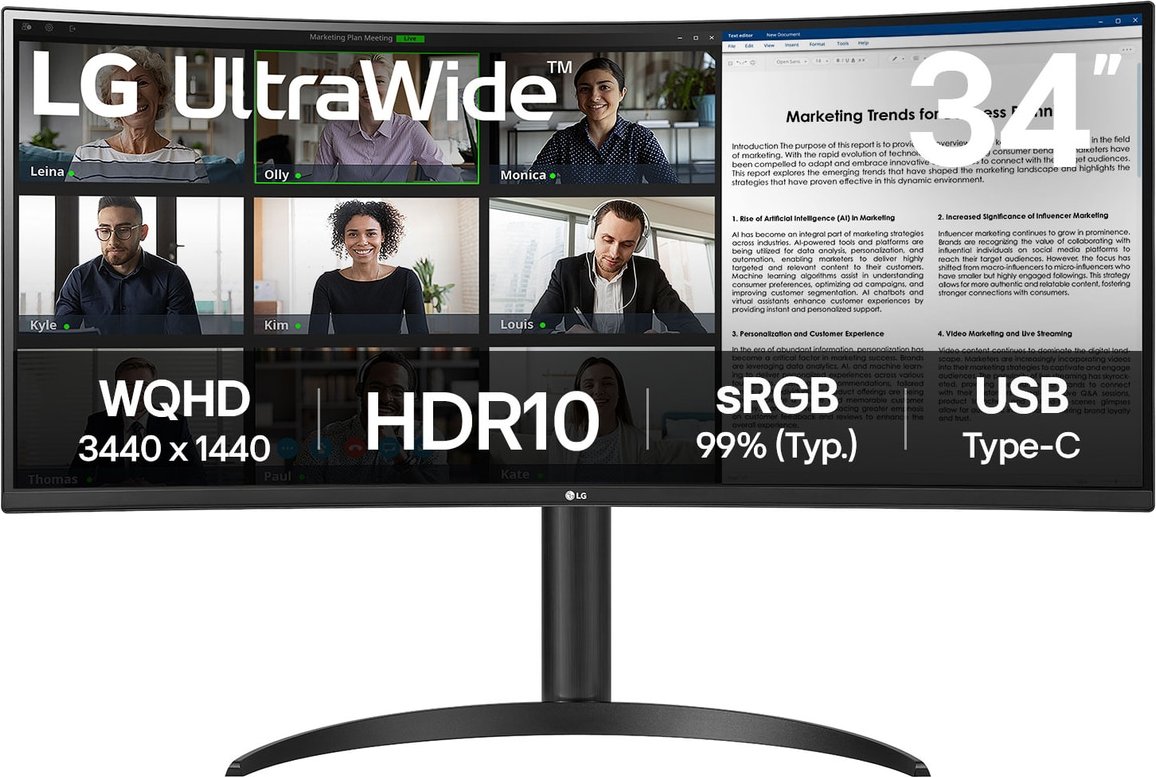 LG 34" 34WR55QK-B Curved UltraWide QHD HDMI DP USB-C Black (34WR55QK-B)