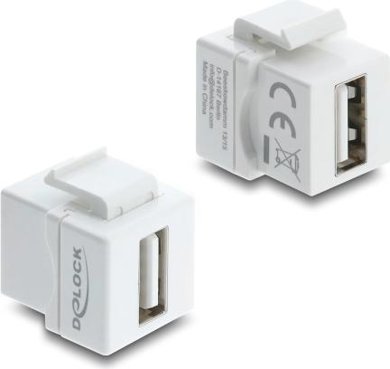 Delock Mini Keystone Modul Kupplung USB 2.0 Typ-A Buchse zu Buchse weiß 91080