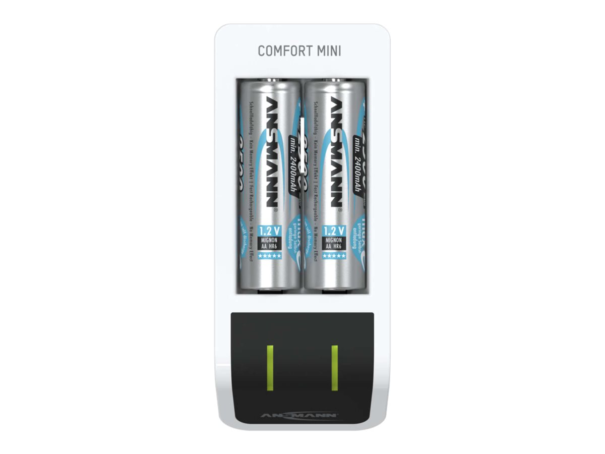 Ansmann Comfort Mini USB-Batterieladegerät inkl. 2 AA Akkus 2100 mAh Schwarz, Weiß