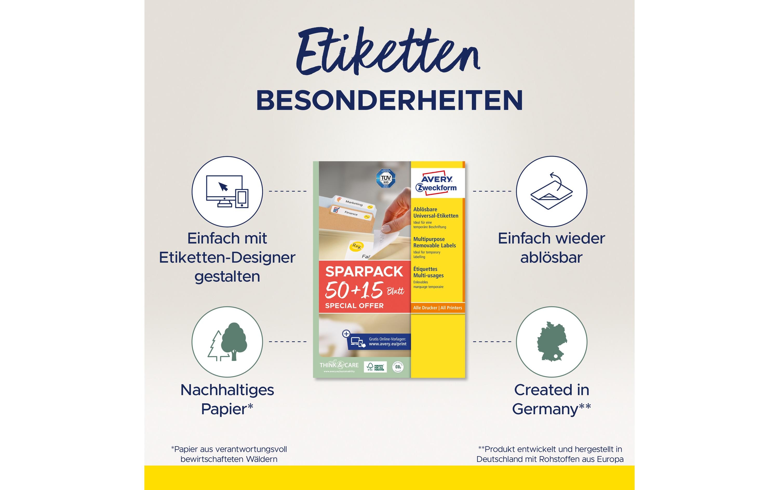 Avery Zweckform L4736REV-65 Universal-Etiketten 45,7 x 21,2 mm 65 Blatt wiederablösbar Weiß