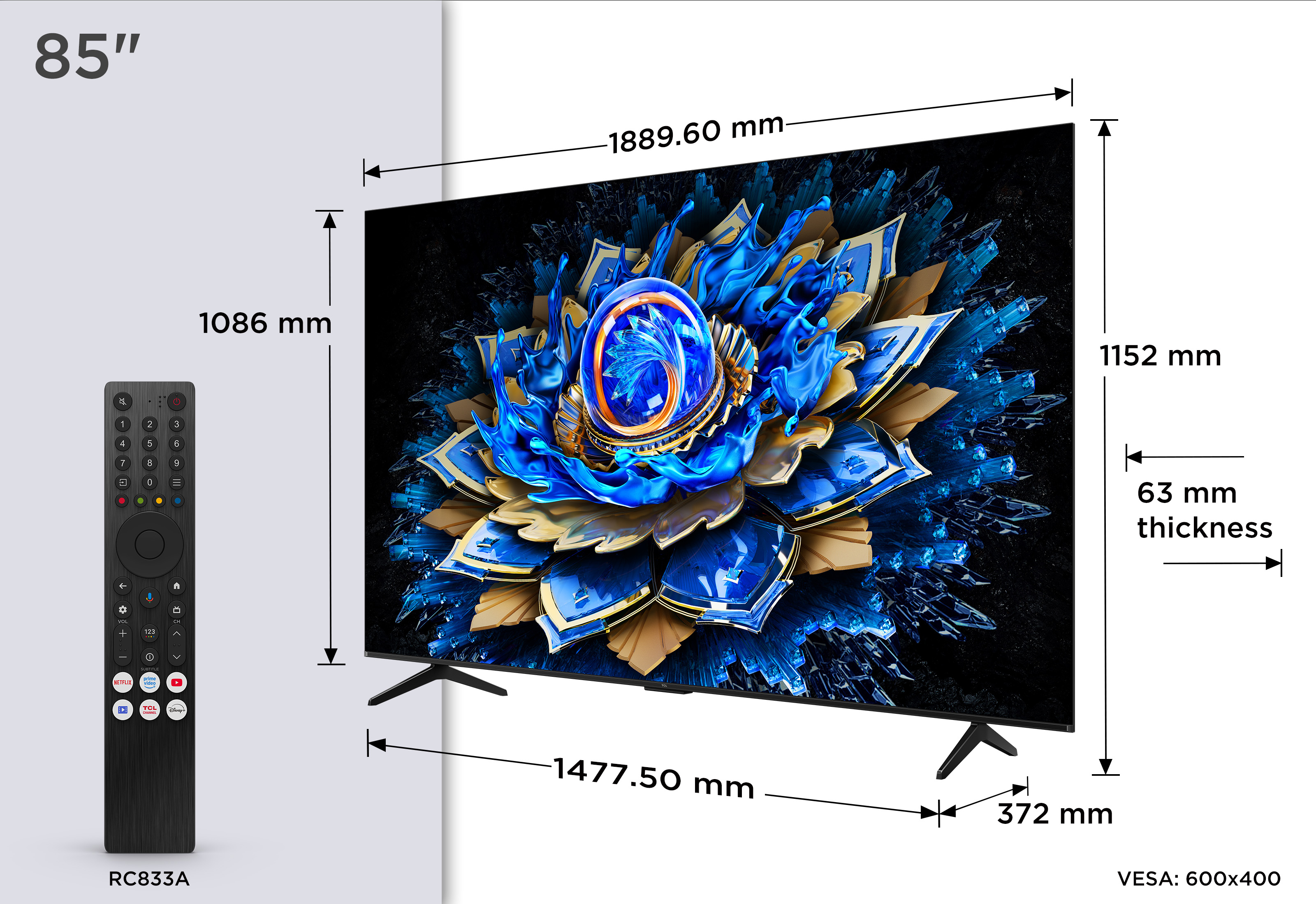 TCL 85T69C Fernseher 85" 4K Ultra HD Google TV QLED Schwarz