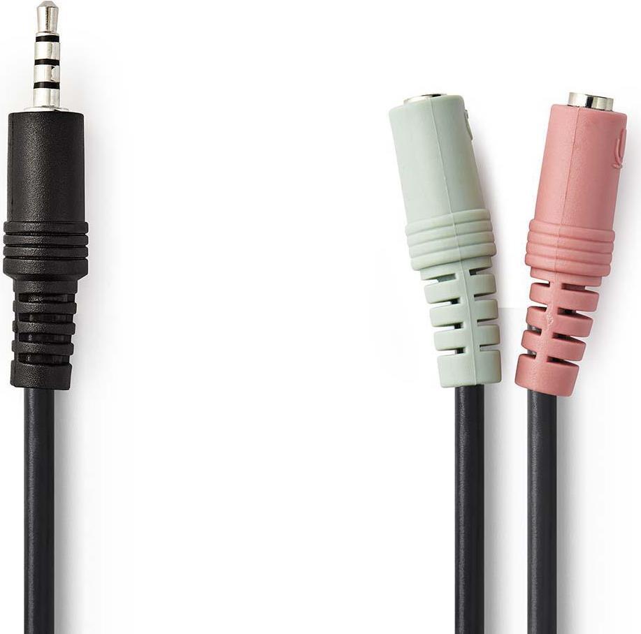 NEDIS Stereo-Audiokabel | 3.5 mm Stecker | 2x 3.5 mm Buchse | Vernickelt | 0.20 m | rund | Schwarz |