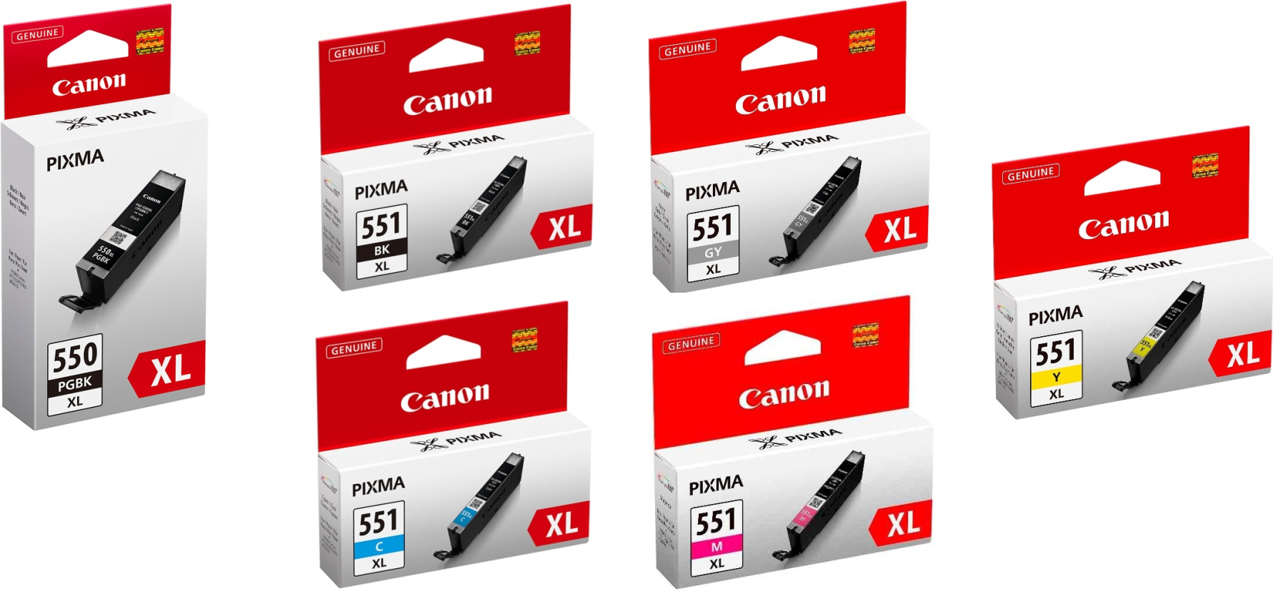 Canon Original PGI-550PGBK+ CLI-551 XL Tintenpatronen Multipack 6er-Set (schwarz, grau, cyan, magenta, gelb) (CLI-551XL-6er)