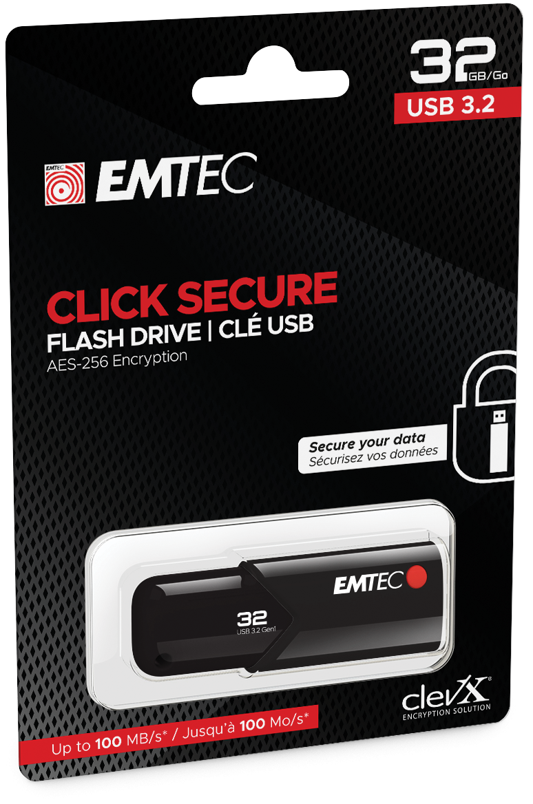 Emtec B120 Click Secure USB-Stick 32 GB USB Typ-A 3.2 Gen 2 (3.1 Gen 2) Schwarz (ECMMD32GB123)