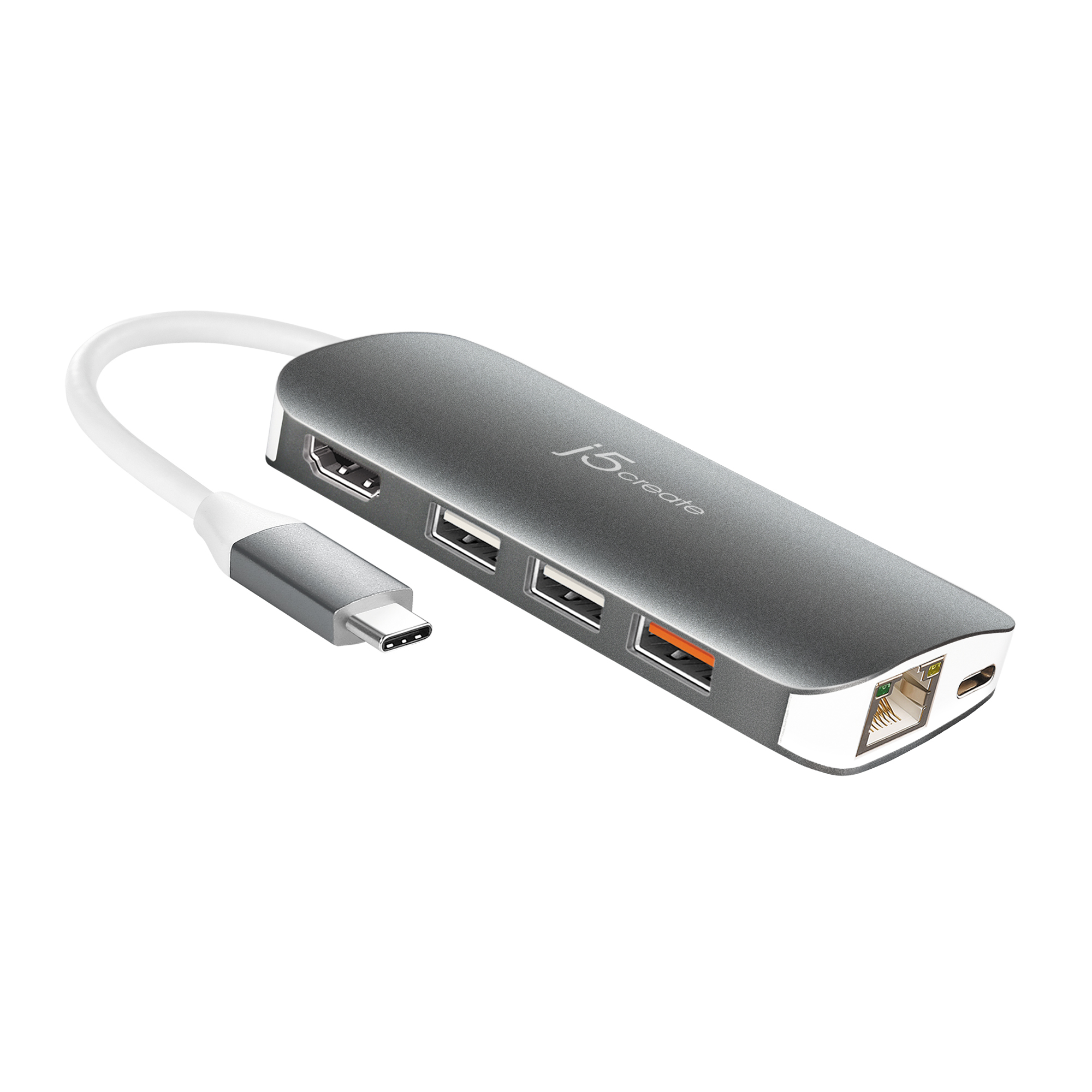 j5create JCD383-N USB-C 9-in-1 Multi Adapter Dockingstation Aluminium Silber, Weiß