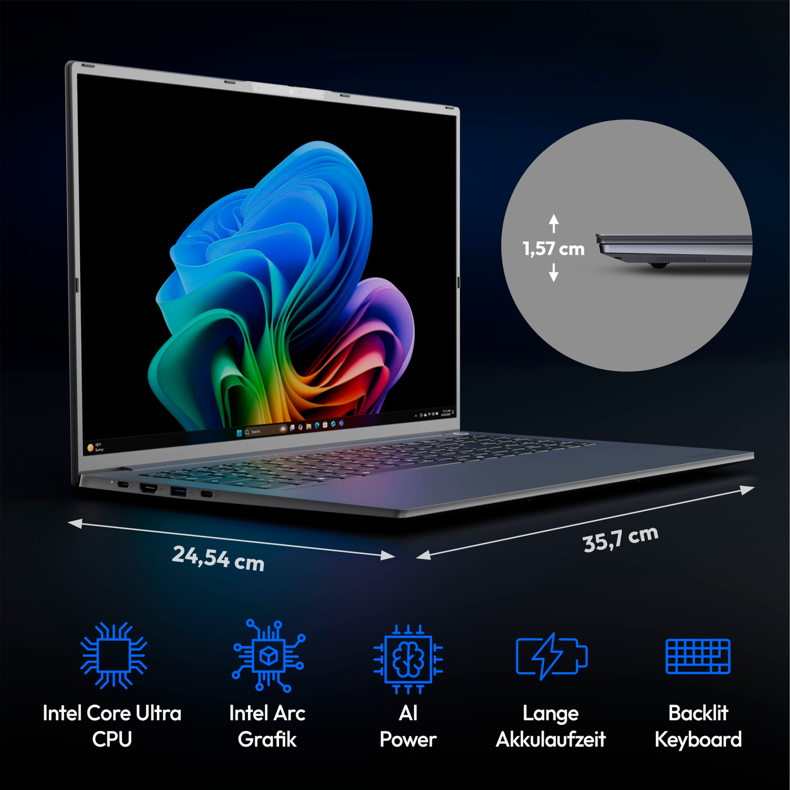 Medion SPRCHRGD 16 S1 OLED 16" Intel Core Ultra 7 258V 32 GB RAM 1 TB SSD Grau