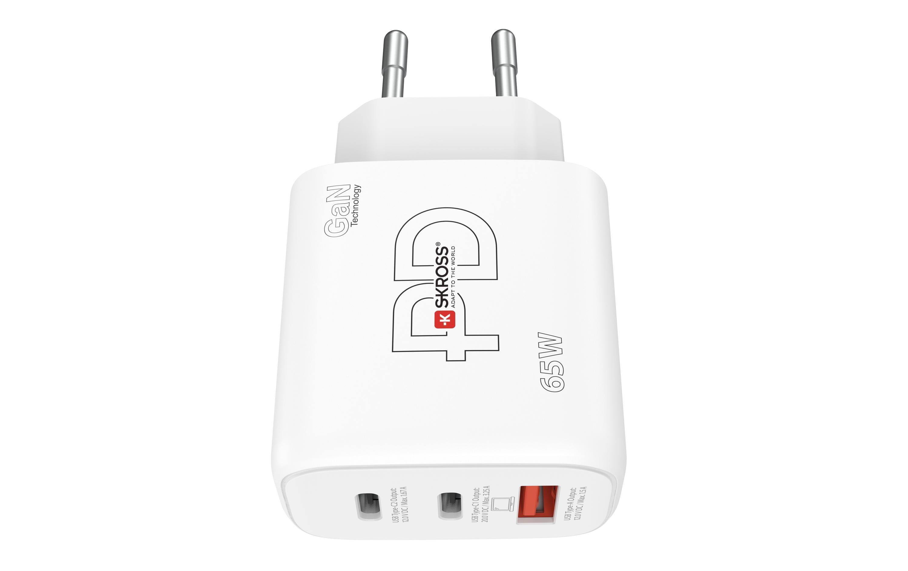 SKROSS Power Charger 65W PD GaN EU 2x USB-C 1x USB-A Weiß