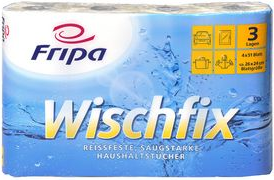 Fripa Tissue-Küchenrolle Wischfix, 3-lagig, hochweiß aus 100% Zellstoff, reißfest, saugstark, Blattgröße: - 1 Stück (3014006)