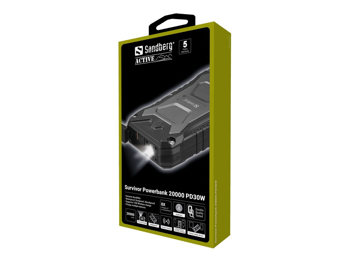 Sandberg Active Survivor Powerbank 20000 mAh 30 W Schwarz