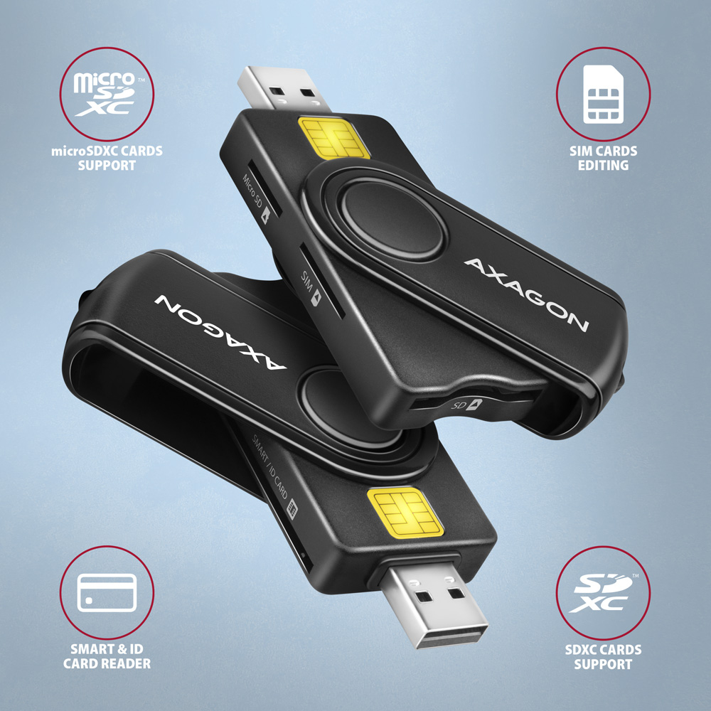 AXAGON CRE-SMP2A Smart Card & SD/microSD/SIM Kartenleser USB 2.0 Schwarz