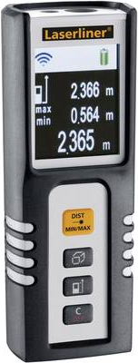 Laserliner DistanceMaster Compact. Typ: Laser-Distanzmessgerät, Maximaler Messabstand: 25 m, Einheiten Abstandsmessung: ft,in,m. Akku-/Batterietyp: AAA, Batteriespannung: 1,5 V. Produktfarbe: Schwarz, Weiß, Gehäusematerial: Kautschuk, Textzeilen: 3 Zeilen. Breite: 43 mm, Tiefe: 27 mm, Höhe: 110 mm (080.936A)