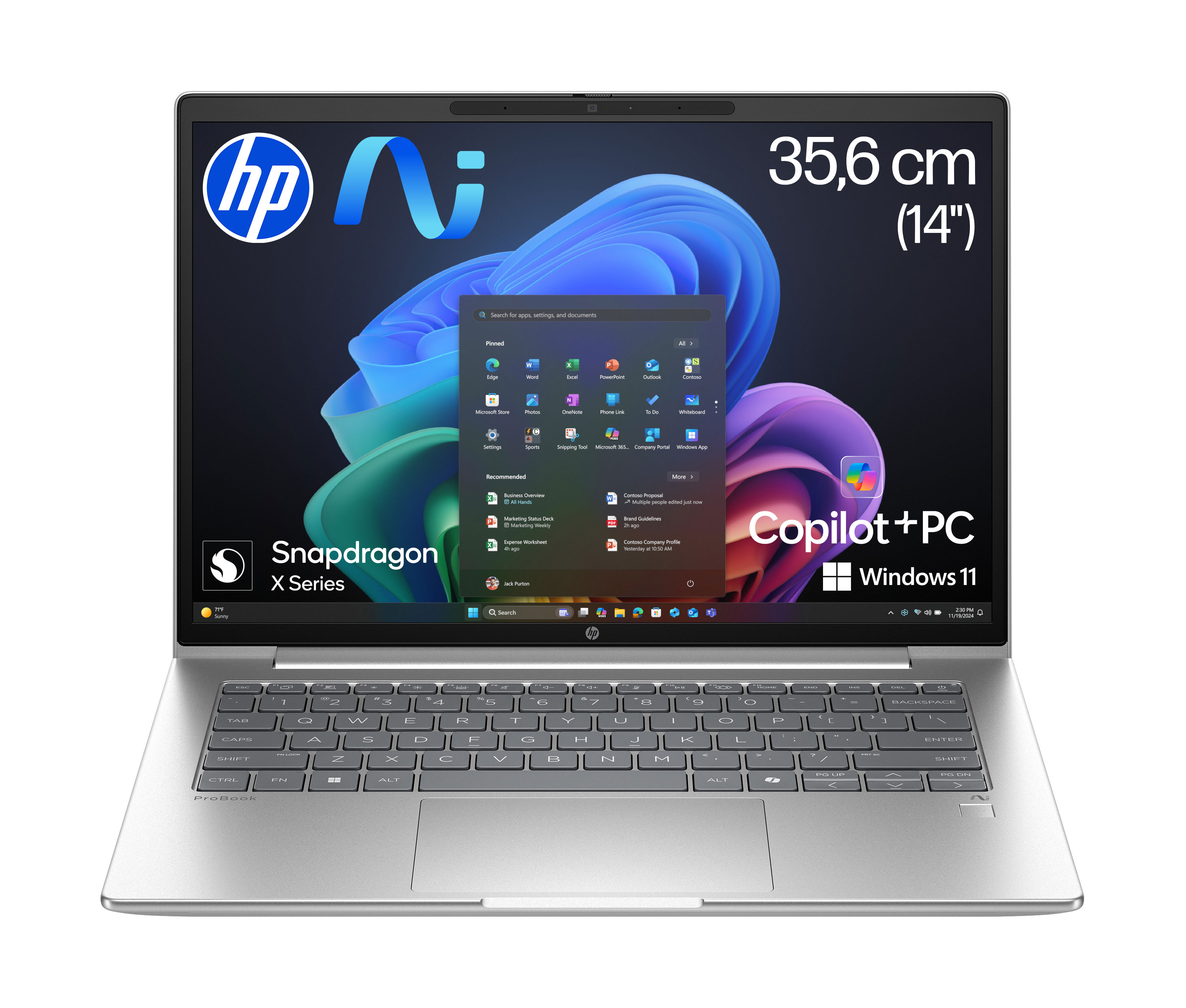 HP ProBook 4 G1q 35,60cm (14")  KI Laptop 512 GB SSD Windows 11 Pro Copilot+ PC (AD2P2ET#ABD)