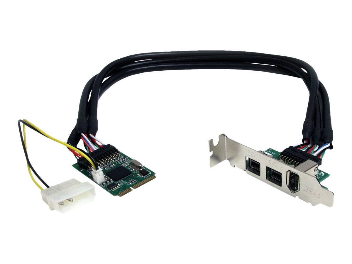 StarTech.com MPEX1394B3 FireWire-Adapter, PCI Express Mini Card, 2x FireWire 800 + 1x FireWire 400, Schwarz, Edelstahl