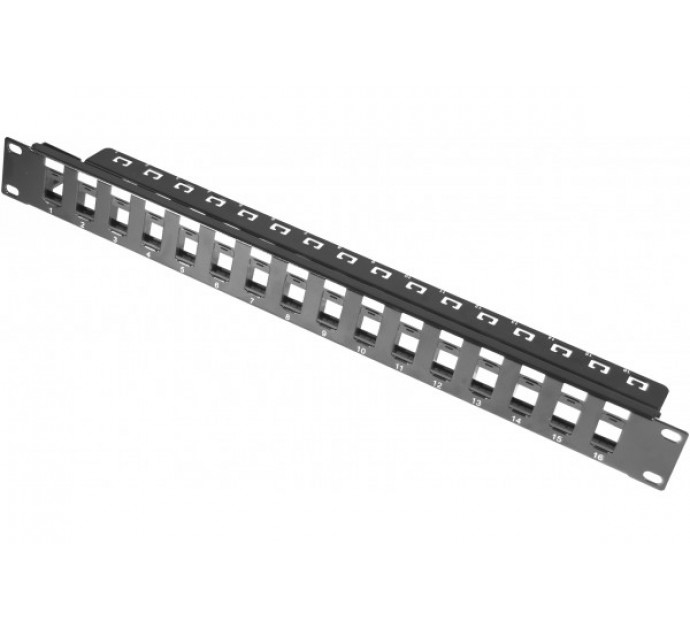 Tecline 19" Modulträger 1U für 16 Keystone-Anschlussbuchsen mit Kabelmanagement Schwarz RAL 9005