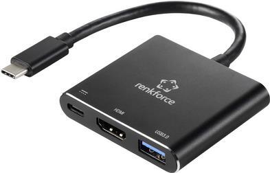 Renkforce RF-5133676 USB-C® / HDMI Adapter [1x USB-C® Stecker - 1x HDMI-Buchse, USB-C® Buchse (Power Delivery), USB-A] Schwarz HDMI-fähig 20 cm (RF-5133676)