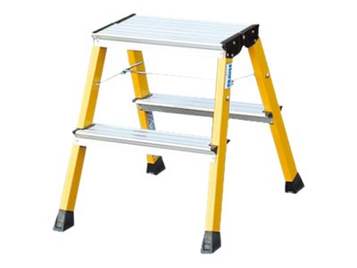 KRAUSE Rolly Doppel-Klapptritt mit Rollen, 2 Stufen, Aluminium, Gelb