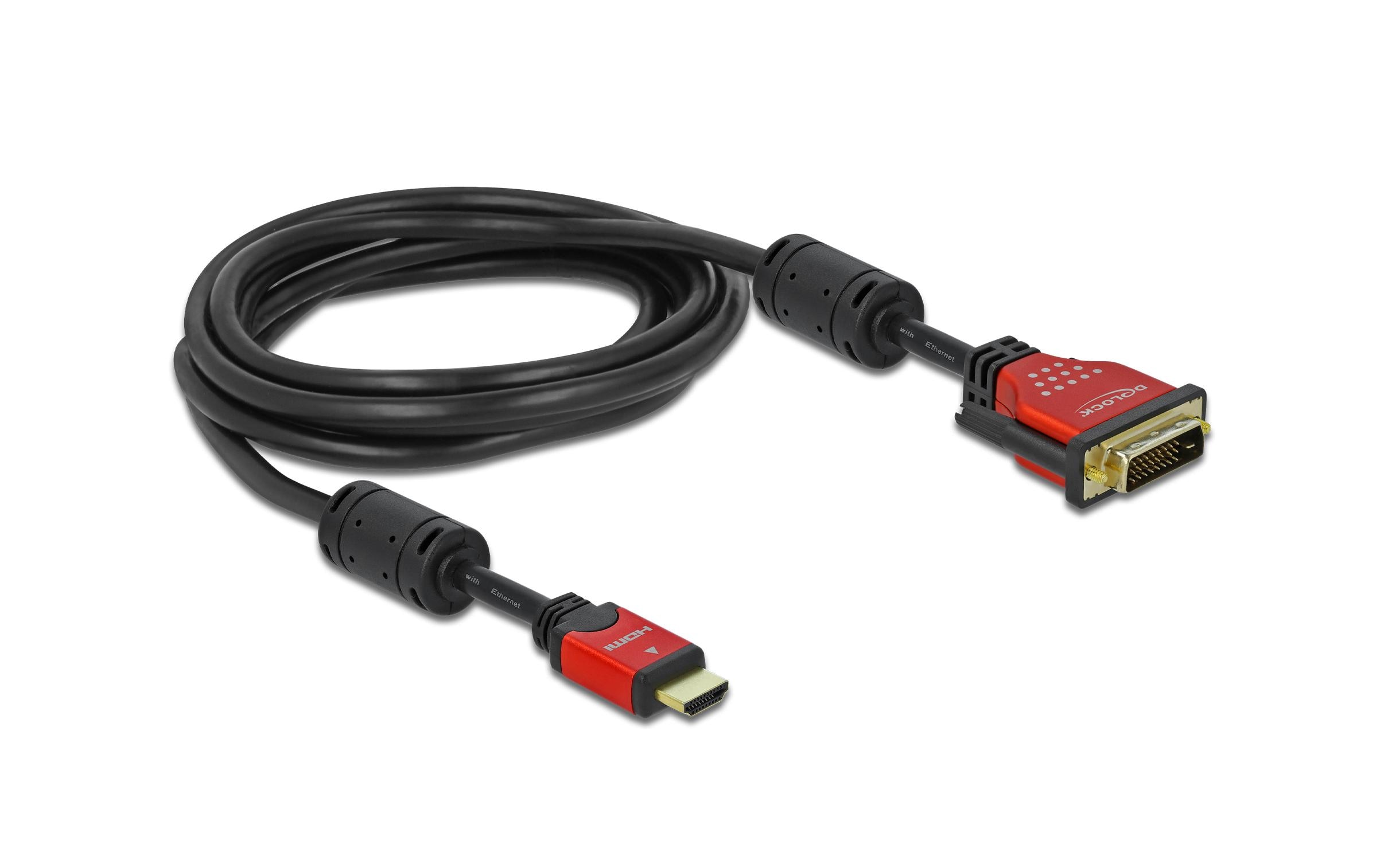 Delock 84343 HDMI zu DVI-D (Single-Link) Adapterkabel bidirektional 3 m Schwarz/Rot
