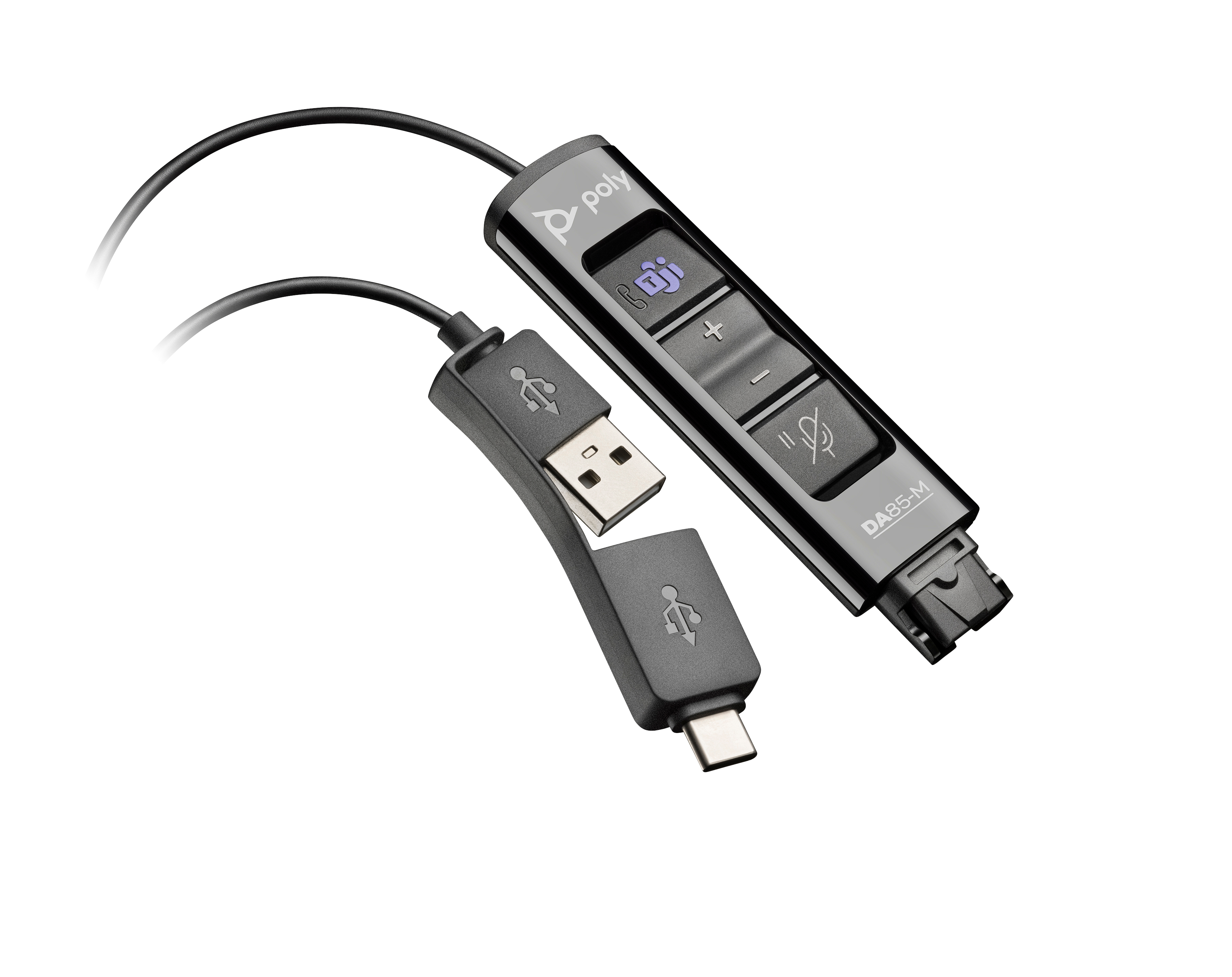Poly DA Series DA85-M Wideband QD auf USB-A Adapter für Microsoft Teams Schwarz