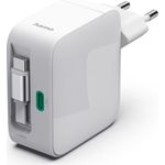 Hama Schnellladegerät, GaN, 2x USB-C, ausziehbares Ladekabel, PD, 30 W, Weiß (00201956)