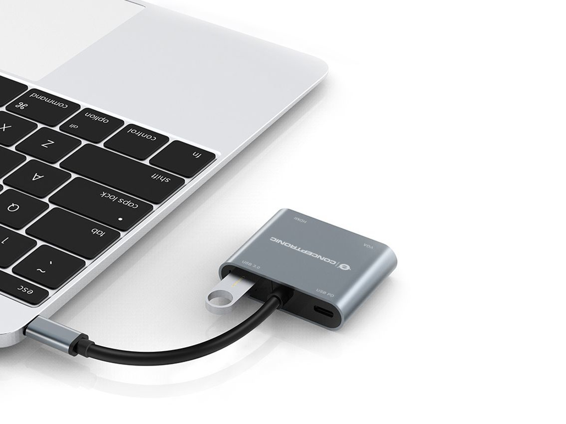 Conceptronic DONN16G USB-C Dockingstation HDMI VGA Power Delivery 100 W Grau