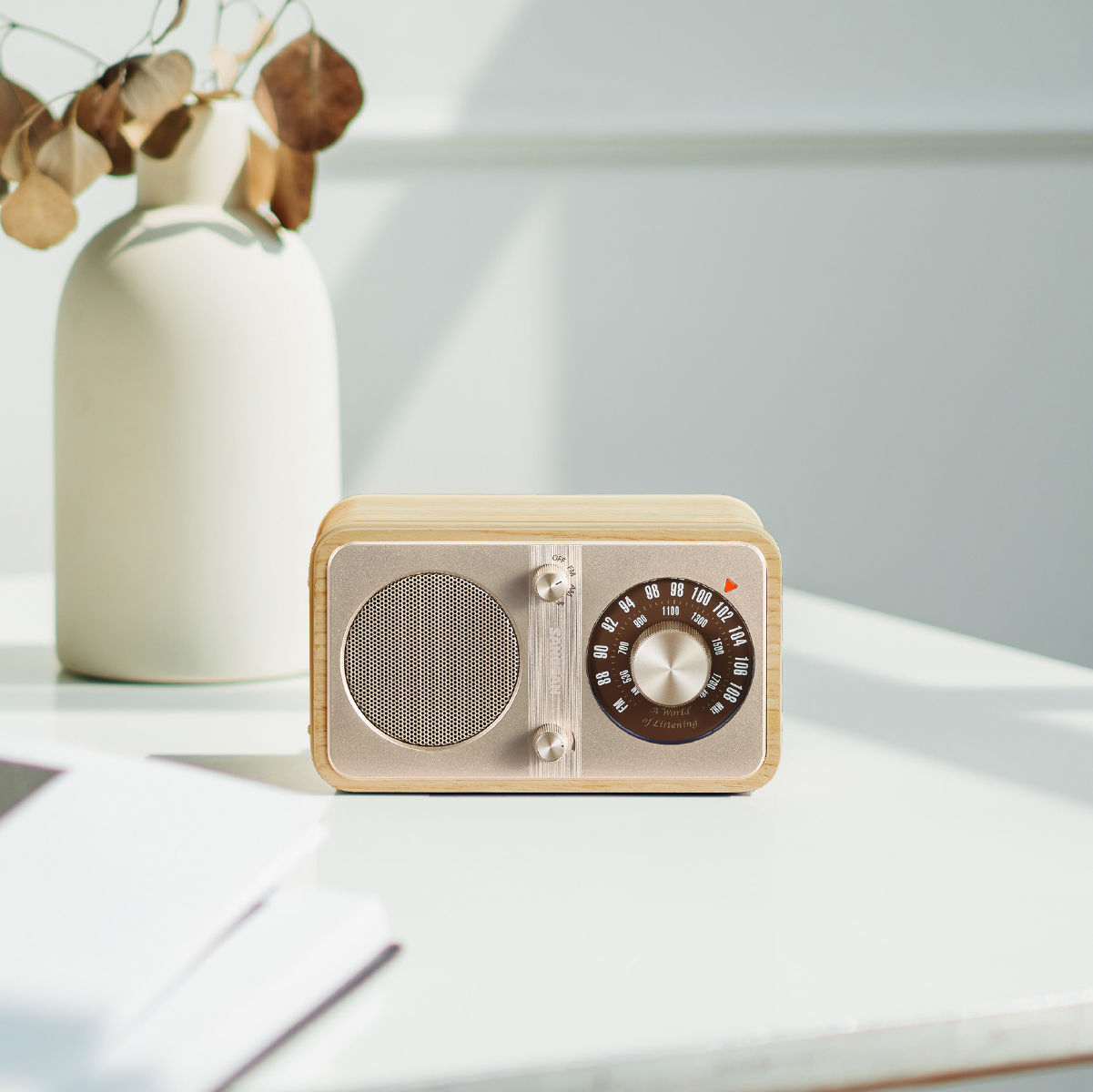 Sangean WR-9 Tragbares FM/AM-Radio Bluetooth Echtholzgehäuse White Ash