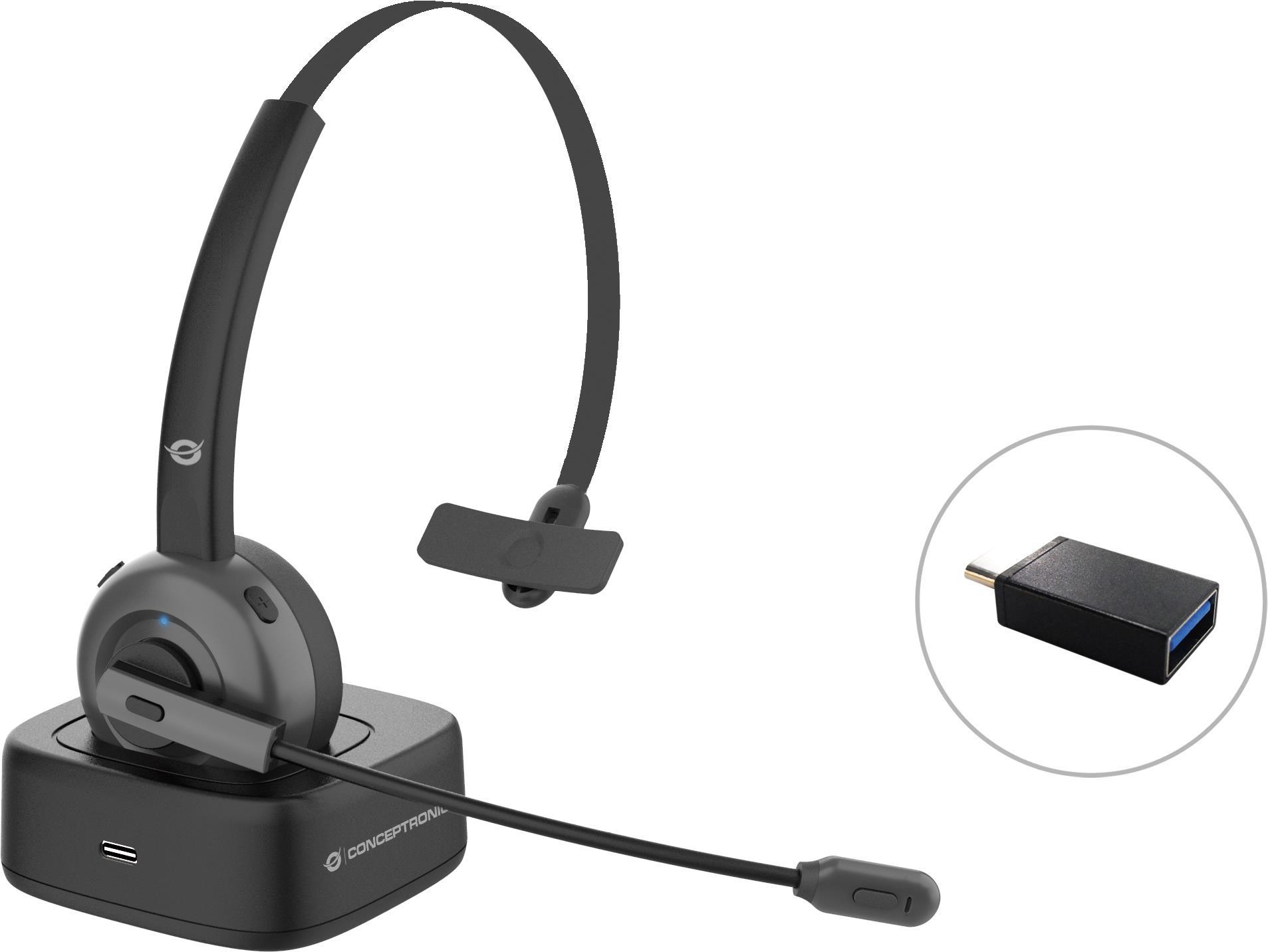 Conceptronic Polona POLONA03BD - Headset - On-Ear - Bluetooth - kabellos - Adapter USB-C via Bluetooth - Schwarz