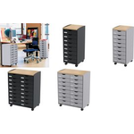 PAPERFLOW Rollwagen, 16 Schübe schwarz / buche Polystyrol, Topauflage melaminbeschichtet, vordere Kante - 1 Stück (DT161N.01.23)