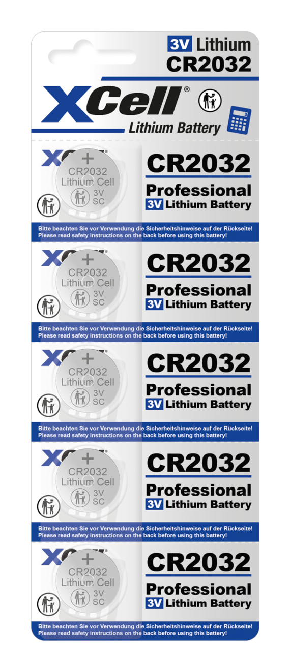 XCell Knopfzelle CR2032 Lithium 3 V 220 mAh 5er Blister Stahl