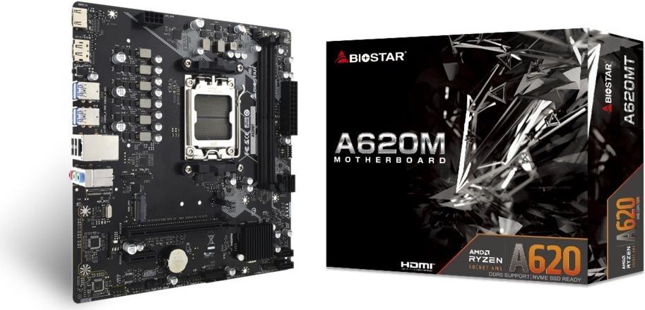 Biostar A620MT - Sockel AM5 Mainboard  AMD A620  Anzahl RAM-Steckplätze 2  DDR5  Laufwerksanschlüsse 4 x S-ATA3 600  Micro ATX  Anzahl PCI-E x 16 Slots (A620MT)