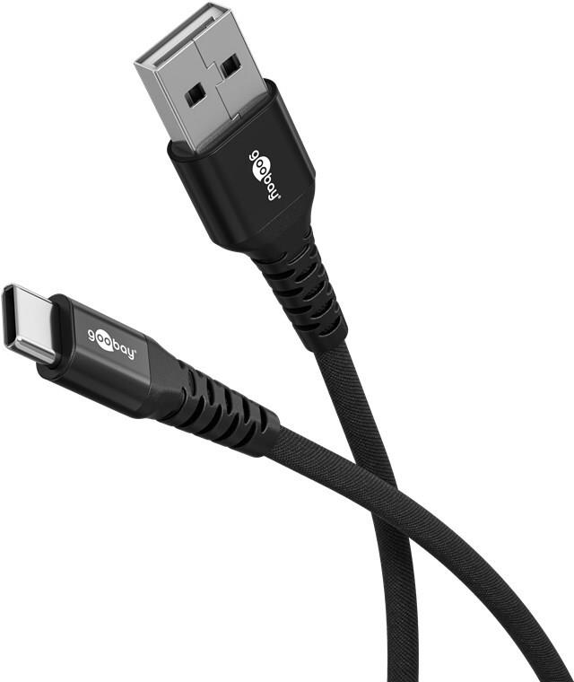 Goobay USB-C™ auf USB-A Supersoftes Textilkabel mit Metallsteckern, 0,5 m, schwarz (74525)