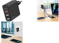 LogiLink USB-Steckdosenadapter, 3x USB-A (QC), 1x USB-C (PD) schwarz, Eurostecker, 48 Watt, GaN-Technologie, Eingang: - 1 Stück (PA0377)