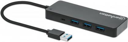 MANHATTAN 7-Port USB 3.2 Gen 1 Typ-A Hub USB-A-Stecker auf sieben USB-A-Buchsen, 5 Gbit/s SuperSpeed USB (vorher USB 3.0), Stromversorgung über USB, schwarz (168403)