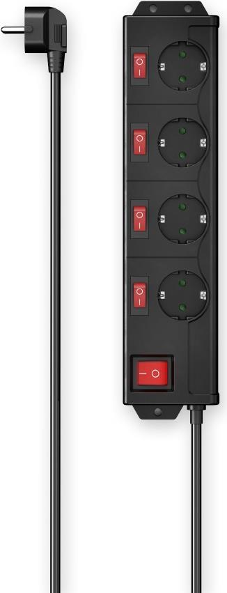 Hama Steckdosenleiste, 4-fach, 90°, einzeln schaltbar, Wandmontage, 1,4 m, Schw. (00223122)