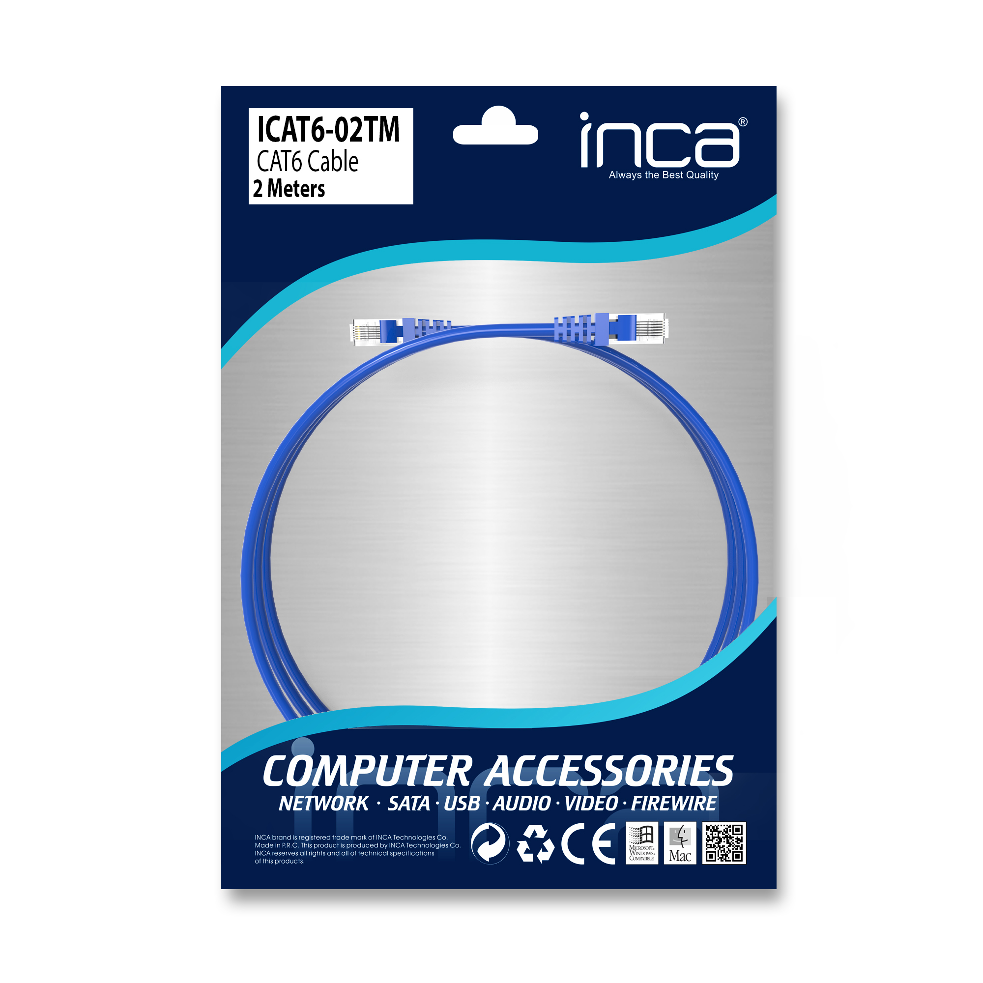 INCA ICAT6-02TM Cat6 UTP Patchkabel RJ45 2 m Blau