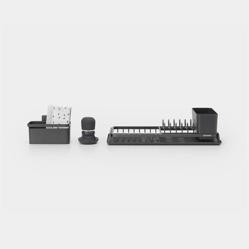Brabantia Abtropfgestell-Set - Abtropfer - Rack - Freistehend - Besteck - Geschirrspülmittel - Trinkbehälter - Utensilien - Schwarz - Rechteck (660184)