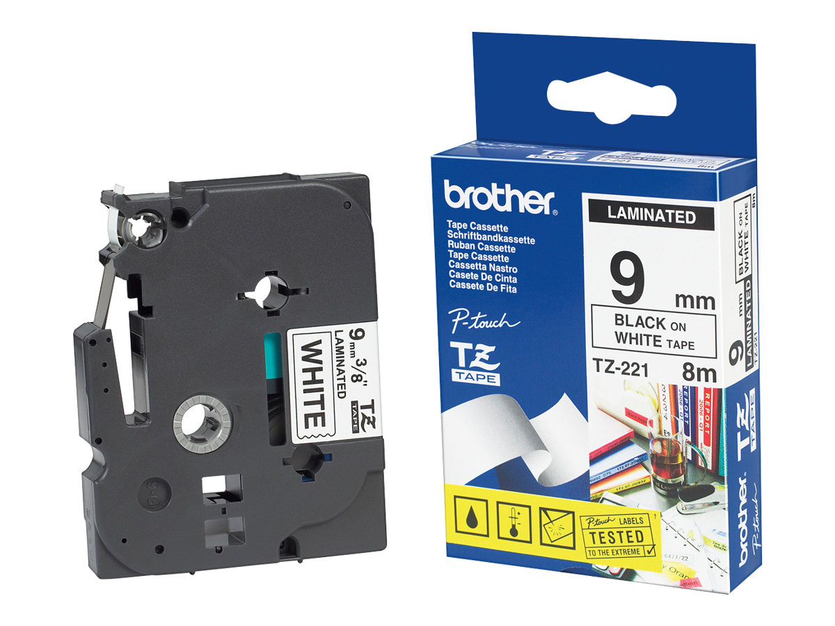 Brother Schriftbandkassette TZ221 9mm 8m Schwarz auf Weiß