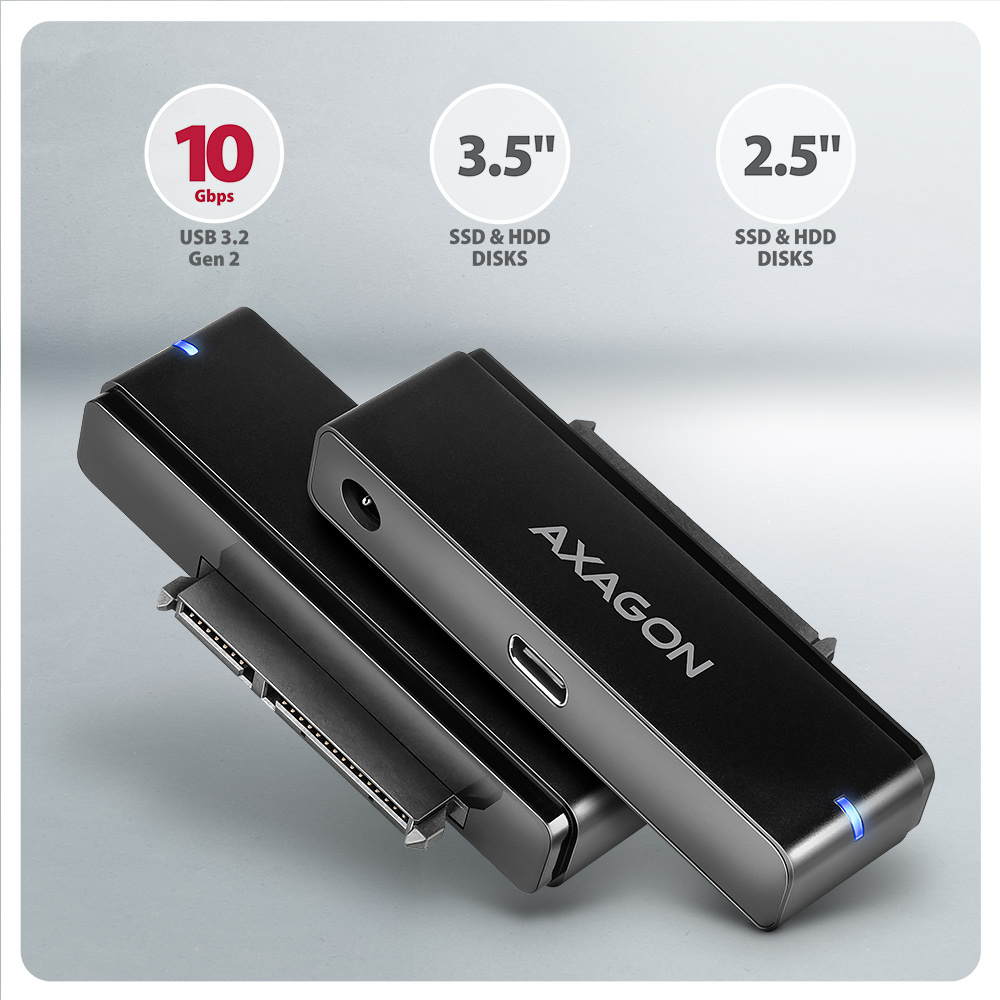 AXAGON ADSA-FPX SATA auf USB-C Adapter für 2,5"/3,5" SSD/HDD Schwarz