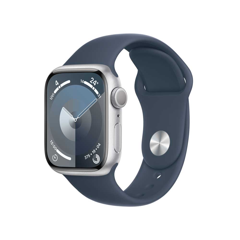 APPLE Watch Series 9 GPS 45mm Silver Aluminium Case with Storm Blue Sport Band - S/M (MR9D3QF/A)