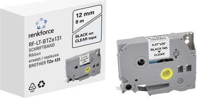 Schriftband Renkforce RF-LT-BTZe131 Kompatibel ersetzt Brother TZe-131 12 mm Bandfarbe: Transparent Schriftfarbe: Schwarz 8 m (RF-6027796)
