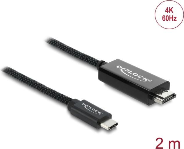 Delock Koaxiales USB Type-C zu HDMI Kabel DP Alt Mode 4K 60 Hz mit Geflechtmantel (81704)