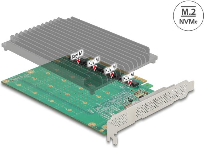 Delock 90054 PCI Express x16 Karte zu 4x intern NVMe M.2 Key M mit Kühlkörper - Bifurcation