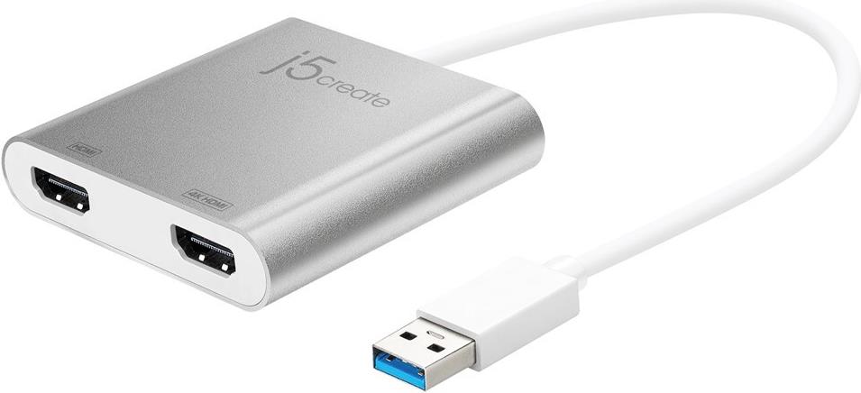 j5create JUA365-N USB-Grafikadapter 2x HDMI 4K Silber