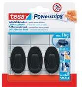 tesa Powerstrips Haken SMALL Oval, schwarz aus hochwertigem Kunststoff, mehrfach verwendbar mit - 1 Stück (58275-00000-20)